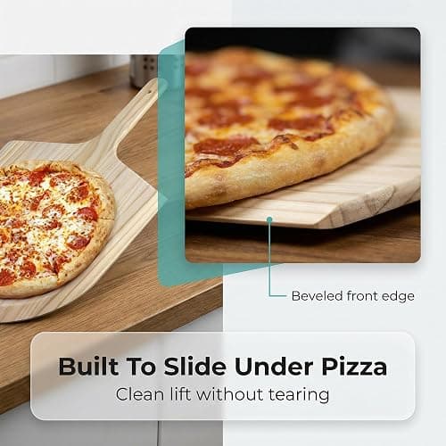 KitchenDine Pizza Peel 16 Inch, Wooden Pizza Paddle with Handle — Large 16" x 14" Pinewood Pizza Board for Indoor Oven & Outdoor Grill, Bread & Charcuterie Serving Board, 24" Tapered Wood Peel (1) thumbnail 8
