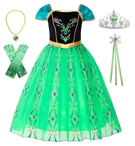 ReliParty Girls Princess Costume Dress up Green, with Accessories,150 - Image 1