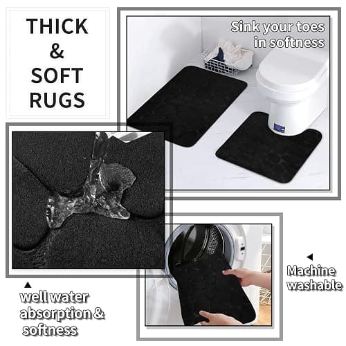XLHOMO Bathroom Set with Shower Curtain and Rugs- 25PC Bathroom Accessory Set, Black Shower Curtain Set, Toilet Brush, Trash Can, Qtip Holder Dispenser & Soap Dispenser - Black&Golden - Bath Set+Shower Curtain+Bath Rugs thumbnail 7