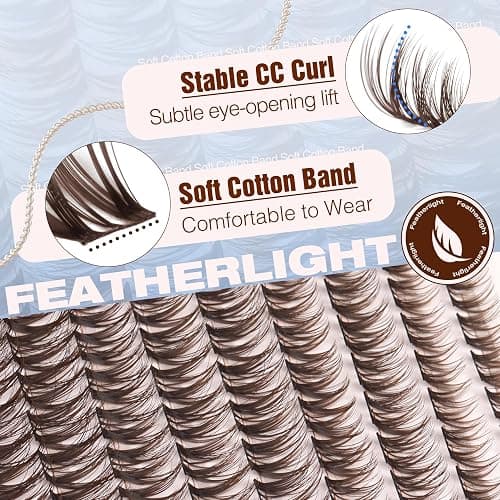Flaunt Lash Clusters Brown Eyelash Clusters Fluffy Cluster Lashes Ultra-Dense Lash Clusters Eyelashes Extension Waterproof Individual Lashes Dark Brown Wispy CC-Curly Lash Extensions (144Pcs, 8-16MM) thumbnail 4