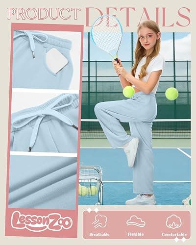 LessonZoo Girls Sweatpants 5-16y Baggy Barrel Pants Teen Wide Leg Open Bottom Casual Drawstring Soft Sweat Pants with Pockets thumbnail 3