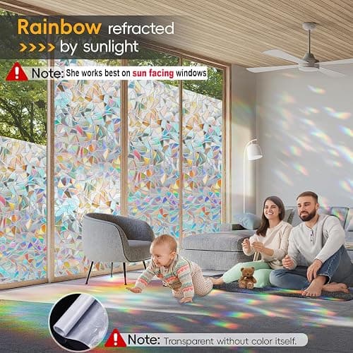 Rainbow Window Privacy Film Decorative, Stained Glass Window Tint for Home, 3D Decals Window Clings for Glass Windows, Static Cling Window Sticker, Suncatcher Window Cover, 23.6 Inch x 157.4 Inch thumbnail 2