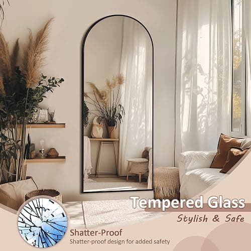 Novlux Full Length Mirror, 58" x 18.5" Arched Full Body Mirror Large Standing Floor Mirrors, Mirrors for Bedroom, Bathroom, Living Room Standing or Wall Leaning, Black thumbnail 6