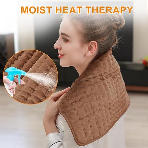 Deepsoon Heating Pad,Electric Heating Pads for Back,Neck,Abdomen,Moist Heating Pad for Shoulder,Knee,Arms,Legs,Dry/Moist Heat & Auto Shut Off,Birthday Gifts for Men and Women,Brown,24x12 Inch thumbnail 4