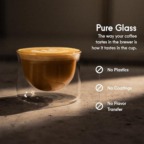 FLUR Latte Glass (Set of 2): For Lattes and Milk Drinks - Makes Latte Art Easier - Double-Walled Borosilicate Glass - Handmade - 7oz (Clear) thumbnail 3
