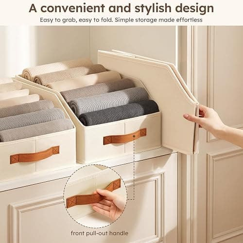 Homsorout Fabric Storage Bins for Organizing - 6 Pack Large Trapezoid Collapsible Storage Bins with Front Handle, Closet Organizers and Storage for Bedroom, Home Shelves, Small Spaces, Beige thumbnail 7