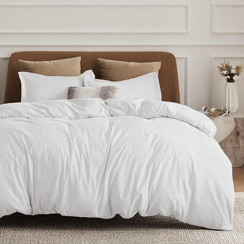Bedsure Duvet Cover Full Size - Soft Double Brushed Bedding Set for Kids & Adults, Zipper Closure, 3 Pieces, Includes 1 Duvet Cover (80"x90") & 2 Pillow Shams, NO Comforter, White - Full (80" x 90") - 00 - White - Image 1