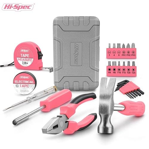 Hi-Spec Mini Tool Box for Home & Office Use, 24-Piece Pink Small Compact Hand Tool Kit Set Organized in a Portable Toolbox Case thumbnail 7