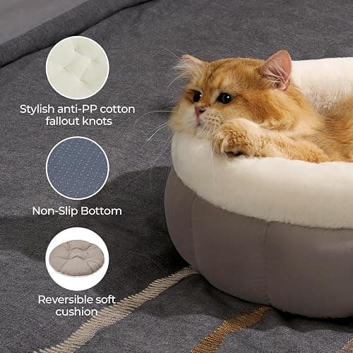 BALANCE Cat Beds for Indoor Cats, Washable Round Cat Bed, Cute Kitten Bed with Anti-Slip Bottom for Kitty and Puppy, 18 Inches, Goat thumbnail 7