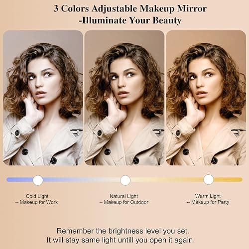 SJD Travel Makeup Bag with LED Mirror, Portable Cosmetic Case Organizer with Lighted Mirror, Waterproof Makeup Case for Cosmetic Brush Holder Storage, Black Toiletry Bag for Women Gift thumbnail 2