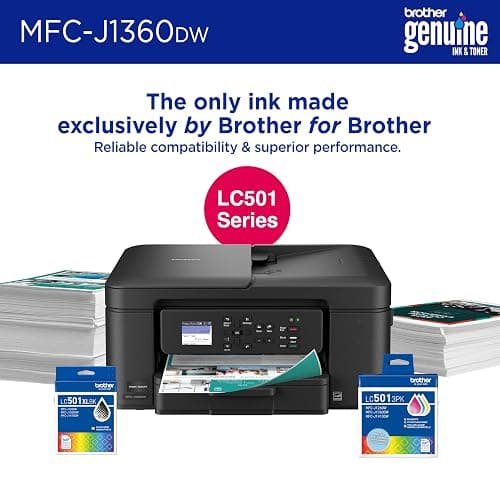 Brother Work Smart 1360 Wireless Color Inkjet All-in-One Printer with Automatic Duplex Printing and 1.8” Color Display | Includes Refresh Subscription Trial(1) (MFC-J1360DW) (Uses LC501 Series Inks) thumbnail 2