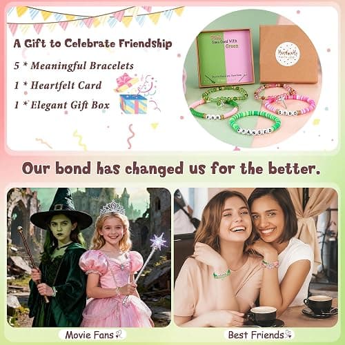5 Pcs Wickedly Friendship Bracelets for Women as Witch Jewelry Matching Witch Costume Accessories Wickedly Party Favors Pink and Green Bracelet Wickedly Gifts for Fans Dress Decor Ghristmas Gifts thumbnail 5