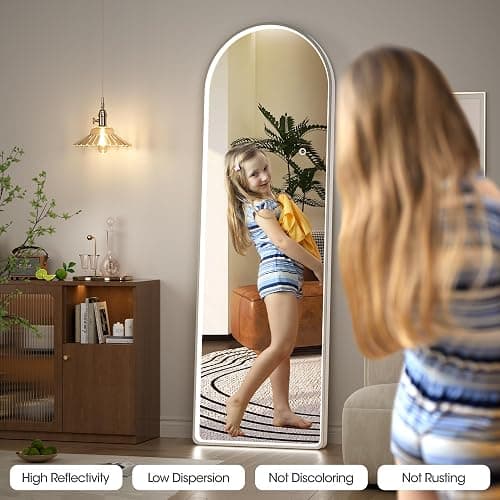 Hasipu 55" X 18" Full Length Mirror with Lights, White Frame Arch Led Mirror Full Length and 3 Colors Temperatures & Brightness Adjustable,Light Up Mirror Full Body for Bedroom Cloakroom Living Room thumbnail 6