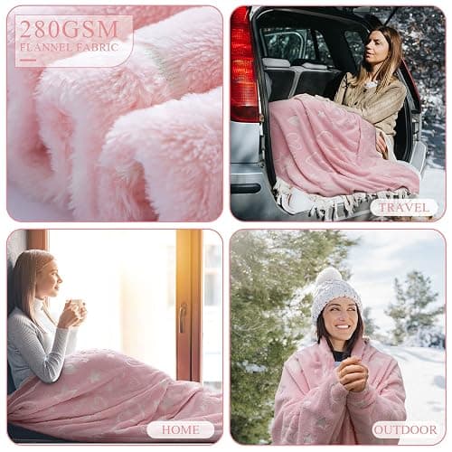 Goodhipi Glow in The Dark Heart Stars Blanket, Gifts for Girls Women Mom,Soft Warm Cozy Pink Blanket for Girls,Easter Gifts for Kids Birthday Gifts Presents Kids 3-12 Age,50"x 60" thumbnail 6
