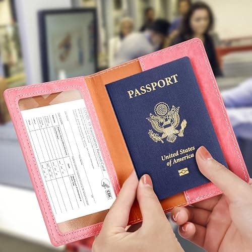 Eoehro Passport and Vaccine Card Holder, Faux Leather, AI-pink, Compact, Lightweight, Waterproof - AI-pink - Simplicity thumbnail 2