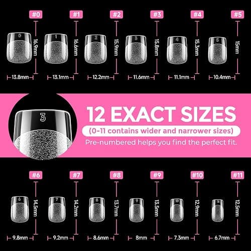 UNA GELLA Extra Short Square Nail Tips XS 216pcs Pre-shape Extra Short Square Press on Nails Gel Tips Full Cover Acrylic Nails False Nails For DIY Salon 12 Sizes thumbnail 9