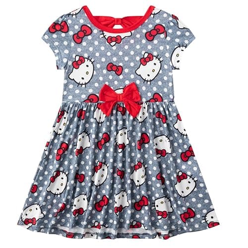 Hello Kitty Sanrio Girls 2 Pack Long Sleeve and Short Sleeve Dresses for Toddlers and Big Kids thumbnail 5