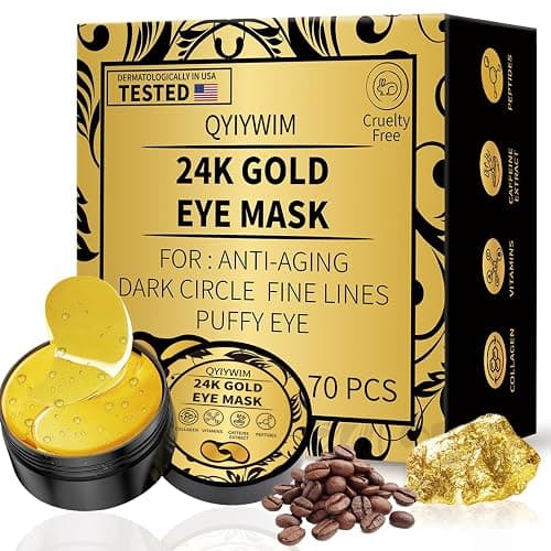Qyiywim Under Eye Patches 70PCS, 24K Gold Eye Patches for Puffy Eyes Treatment, Under Eye Masks for Dark Circles and Puffiness, Non-Irritating Eye Mask Skincare, Eyes Bags Treatment, Eye Gel Pads - Image 1