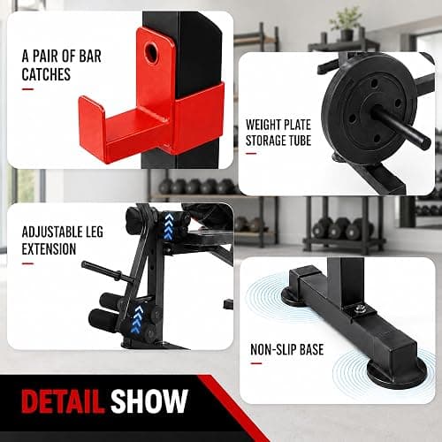 MAIDOMA Foldable 1500LBS Capacity 8 IN 1 Weight Bench Set with Leg Extension/Squat Rack/Preacher Curl, Adjustable Bench Press for Home Gym Full Body Workout (US Stock) thumbnail 8