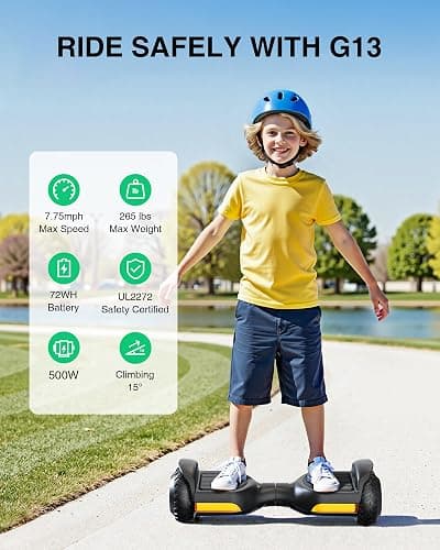 Gyroor Scooter with Adjustable Seat Attachment, 6.5" All-Terrain Self Balancing Scooter, 500W Motor, LED Lights & Bluetooth for Kids and Adults, Black thumbnail 3