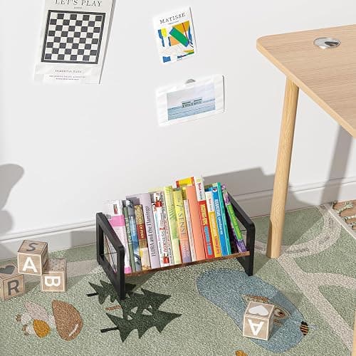 ELITEROO Desktop Bookshelf Organizer, Wood Slanted Desk Bookshelf, Small Tabletop Book Rack, Portable Mini Bookcase for Book Display, Cookbooks, Kids Reading, Office & Home Storage, Rustic Brown thumbnail 2