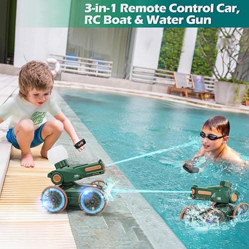 IQBOX Toys for Kids 6-12 Remote Control Car Boat Gifts for Boys 5-7 8 9 10 11 Year Old Amphibious RC Boats Water Squirt Gun with Light & Self-Dispensing, Pool Outdoor Beach Toy for Kids thumbnail 3