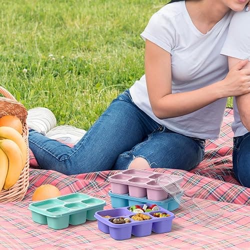 Bento Box Adult Lunch Box - 4 Pack, 5 - Compartment Meal Prep Container for Kids, Reusable Food Storage Snack Containers - Stackable for School, Work, and Travel (PP(Blue/Pink/Green/Purple)) thumbnail 7