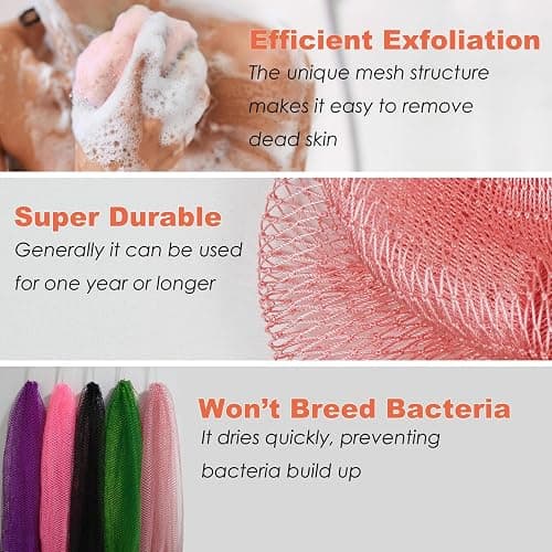 NEBOCA African Net Sponge Authentic African Exfoliating Net Sponge with Knots Real Sapo Sponge with Handles Afro Scrub Net Bath Cloth for Shower (Pink) thumbnail 4