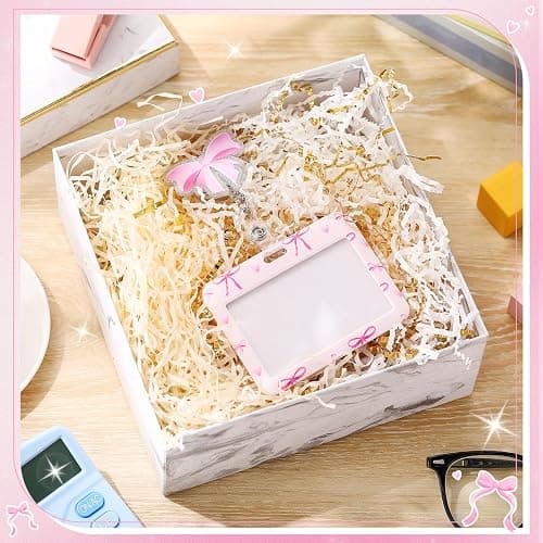 Geyoga Pink Bow Coquette Gifts Set Includes Horizontal ID Badge Holder and Retractable Badge Reel with Alligator Clip Funny Name Tag Card Holder for Worker Doctor Nurse Teacher Office Accessories thumbnail 2