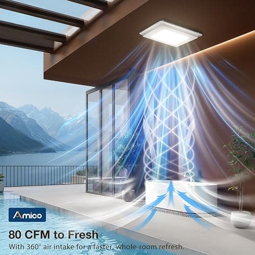 Amico Bathroom Exhaust Fan with Light, 80 CFM, 0.9 Sones, 1000LM, 5CCT, Easy Install, Ceiling Mount Shower Bathroom Fan, Adjustable Exhaust Vent with light, UL Certified thumbnail 4