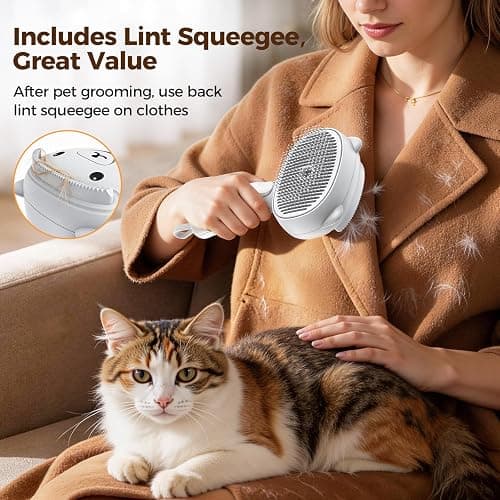 Self Cleaning Shedding Steam Cat Brush, Silicone Scraper Included Dog Brush, primecat, Cat Brushes for Shedding, USB Rechargeable, for Grooming & Haired Pets, Dogs & Cats, White thumbnail 4