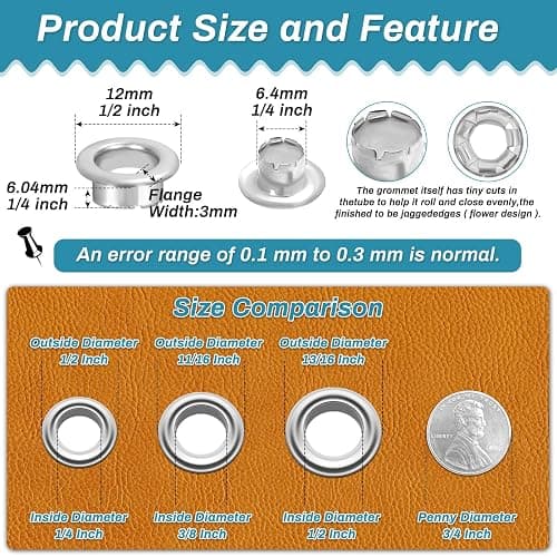 803Pcs Grommet Tool Kit 6mm 1/4 Inch(Inside Hole Size) Eyelet Kit with 400Pcs Eyelets Grommets, 400Pcs Washers and Grommet Eyelet Pliers for Leather/Belt/Shoes/Crafts thumbnail 2