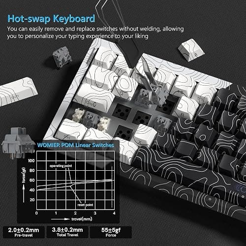 Womier Wireless Gaming Keyboard 60 Percent with QMK/VIA, Topographic Creamy Mechanical Key Board, RGB Custom Gasket Hot Swappable for Windows & Mac-POM Linear Switch (Q61) thumbnail 4