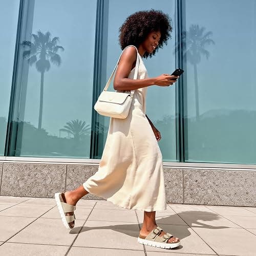 DREAM PAIRS Arch Support Cork Chunky Platform Sandals | 1.96" heels real leather insole arch support memory foam cork footbed adjustable buckles slip on slides for all day wear thumbnail 2