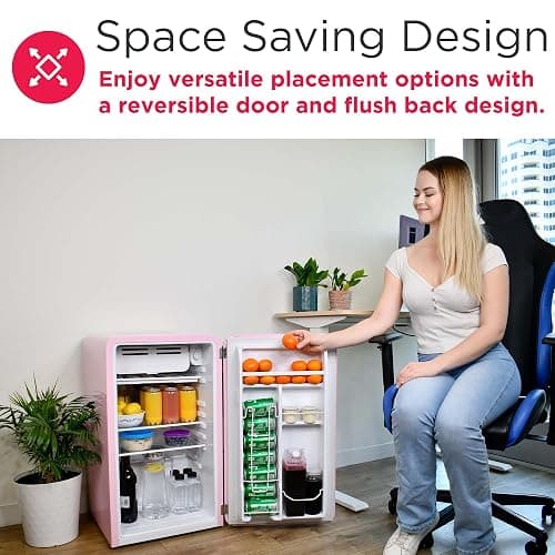 Frigidaire EFR372-PINK 3.2 Cu Ft Pink Retro Compact Rounded Corner Premium Mini Fridge thumbnail 7