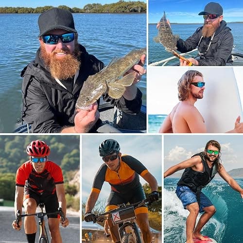 Ofwin Polarized Sports Sunglasses for Men Women Unbreakable Frame Cycling Fishing Wrap Around Sunglasses UV400 Protection - Glossy Gray Silver Frame/Green Mirror Lens thumbnail 2