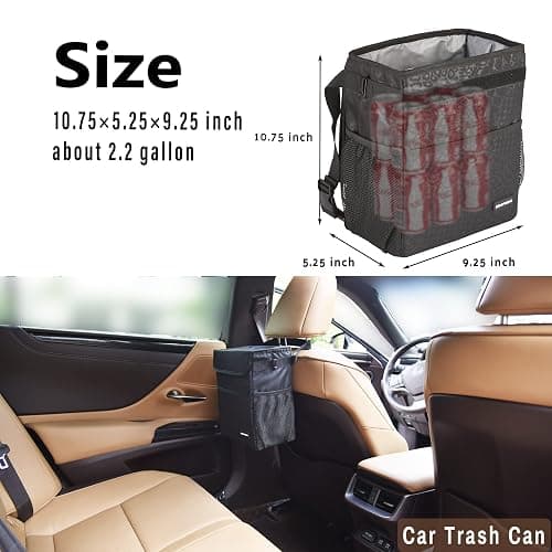 SIBOFUEGO Cute Car Trash Can with Lid – Multipurpose Collapsible Trash Bin for Car, Leak-Proof Organizer, Waterproof Garbage Can with Storage Pockets & Adjustable Straps, 2 Gallons (Black Leopard) thumbnail 3
