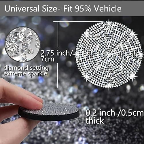 NBTEPEM 2pcs Bling Car Cup Holder Coaster, 2.75 inch Anti-Slip Shockproof Universal Fashion Coasters Insert Crystal Rhinestone Automotive Interior Accessories for Women (2 pcs, White) thumbnail 2