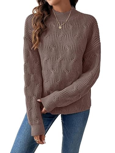 DancingYarns Womens Dressy Mockneck Cable Knit Long Sleeve Sweater Fall 2025 Oversized Chunky Ribbed Cuffs Knit Pullover - Image 1