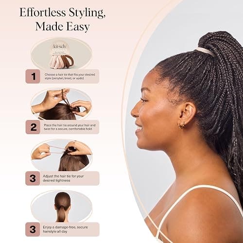 Kitsch Hair Ties No Damage - Strong, Stretchy Hair Bands | Soft Nylon Ponytail Holders, Snag-Free Rubber Bands, Perfect for Updos & Braids | Ideal Gifts for Women - Rosewood, 8pcs thumbnail 7