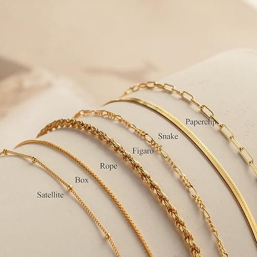 DEARMAY Gold Bracelets for Women Waterproof, 14K Real Gold Jewelry Sets Trendy Thin Dainty Stackable Cuban Link Paperclip Chain Bracelet Pack Fashion Accessories Gifts for Womens - 6Pcs BRACELET thumbnail 7