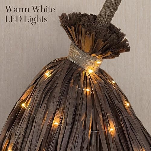 Halloween Decorations - Fall Decor for Home - 5.5 Ft Giant Light-Up Witches Broom - Rustic Farmhouse Decoration for Indoor Outdoor Front Door Porch thumbnail 4