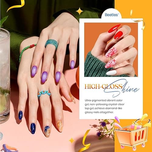beetles Gel Polish Set Fall Gel Nail Polish Kit 36 Pcs 32 Colors with Base Top Coat Burgundy Red Blue Purple Hot Pink Green Black White Uv LED Lamp Nails Gifts for Women Fingertip Palette thumbnail 4