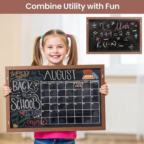 2-in-1 Double-Sided Magnetic Chalkboard 24"x16", Chalk Calendar Board & Large Blackboard for Kitchen & Home Decor, Schedule, Menu, Back-to-School Gift - Hanging Chalk Board with 2 Liquid Pens, Brown thumbnail 4