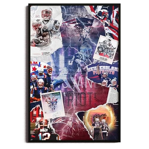SPASAV 11"x17" Unframed, Patriots Football Player Collage Poster, Canvas Print Wall Art, Man Cave Home Decor - Image 1