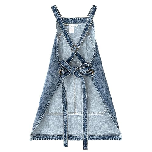 Jeanerlor - Cotton Tool Denim Work Apron with Convenient Pockets for Women Cross Straps & Adjustable(Denim Blue) thumbnail 4
