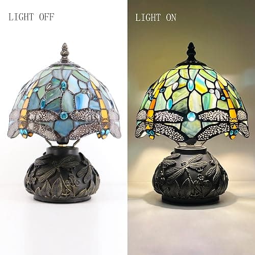 HWDFEI Small Tiffany Mushroom Table Lamp,Mini Memory Sympathy Antique lamp 8X11 Inch (Brown Dragonfly) thumbnail 5