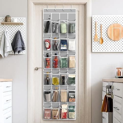 Simple Houseware 24 Pockets - Crystal Clear Over The Door Hanging Shoe Organizer, Gray (64'' x 19'') thumbnail 7