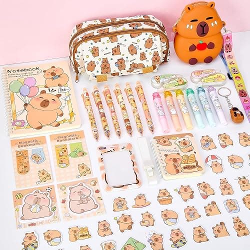 Zadoreck Cute Capybara Stationery Gift Set for Kids,30 Piece Animal Theme School Supplies Kit with Pencil Case,Notebook & Stickers,Practical and Fun for Birthday,Easter& Festivals Gift Girls Boys thumbnail 8