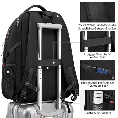 Della Gao Travel Laptop Backpack, 18.4 inch Extra Large Backpack for Men and Women, 45L Capacity Business Computer Back Pack (Black, 18.4 Inch) thumbnail 5